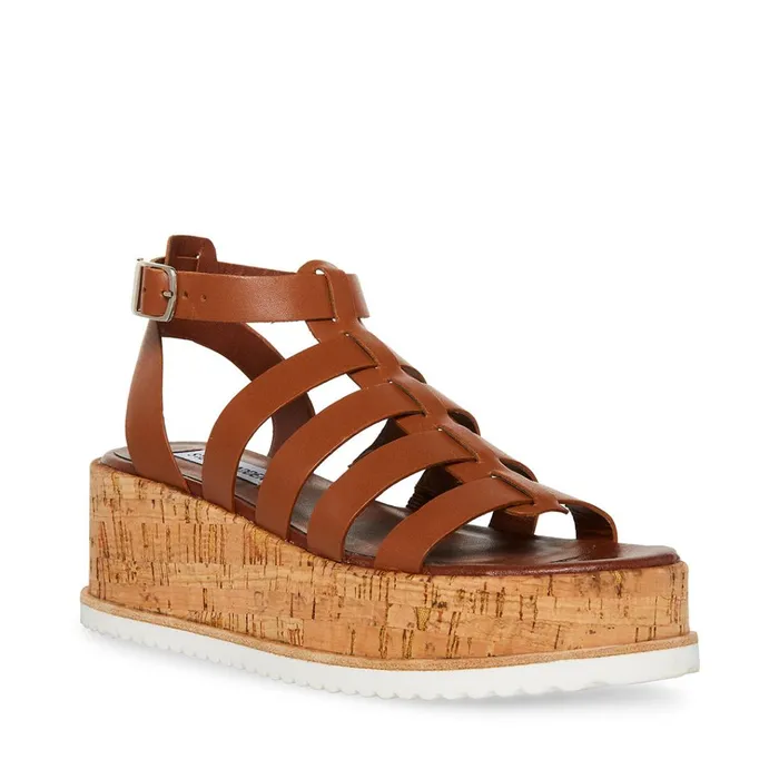 Womens Kaydee Cognac Leather Steve Madden Sandals