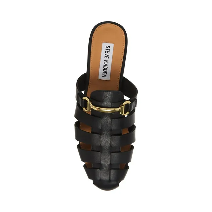 Womens Kelby Black Leather Steve Madden Loafers and Flats