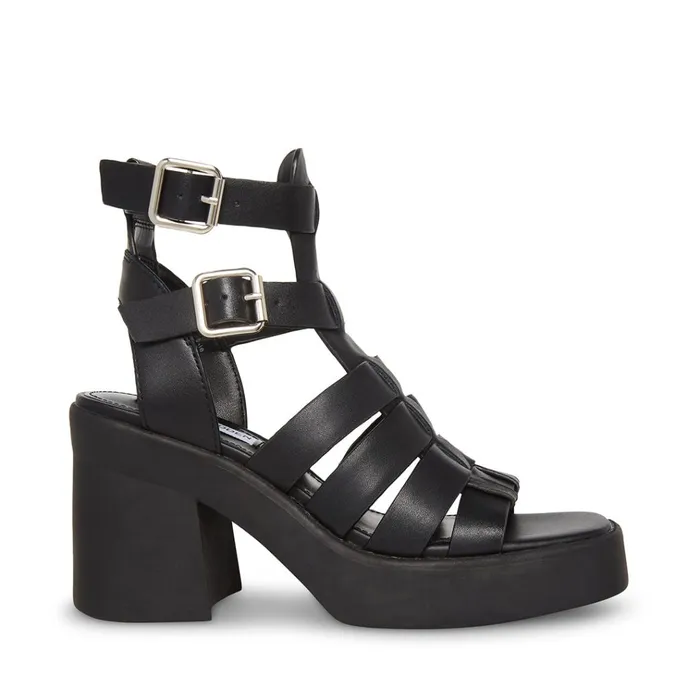 Womens Kiona Black Leather Steve Madden Sandals