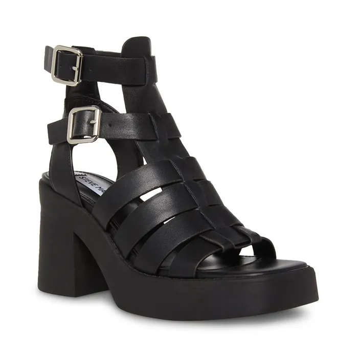 Womens Kiona Black Leather Steve Madden Sandals
