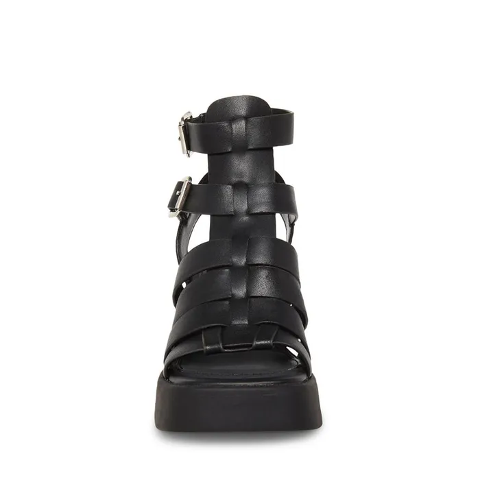 Womens Kiona Black Leather Steve Madden Sandals