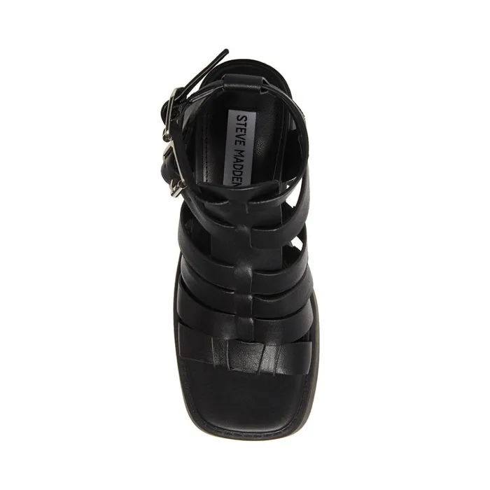 Womens Kiona Black Leather Steve Madden Sandals