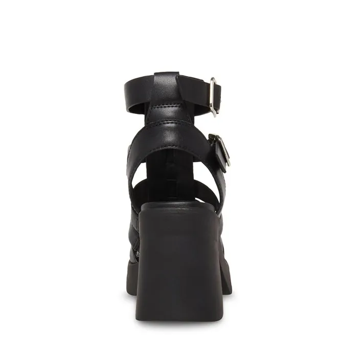 Womens Kiona Black Leather Steve Madden Sandals
