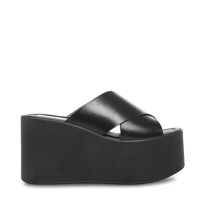 Womens Kody Black Leather Steve Madden Sandals