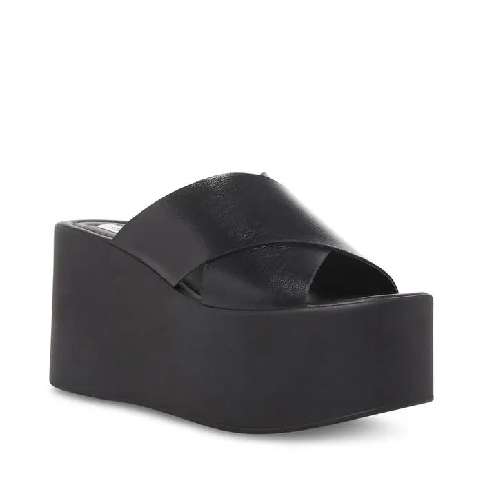 Womens Kody Black Leather Steve Madden Sandals
