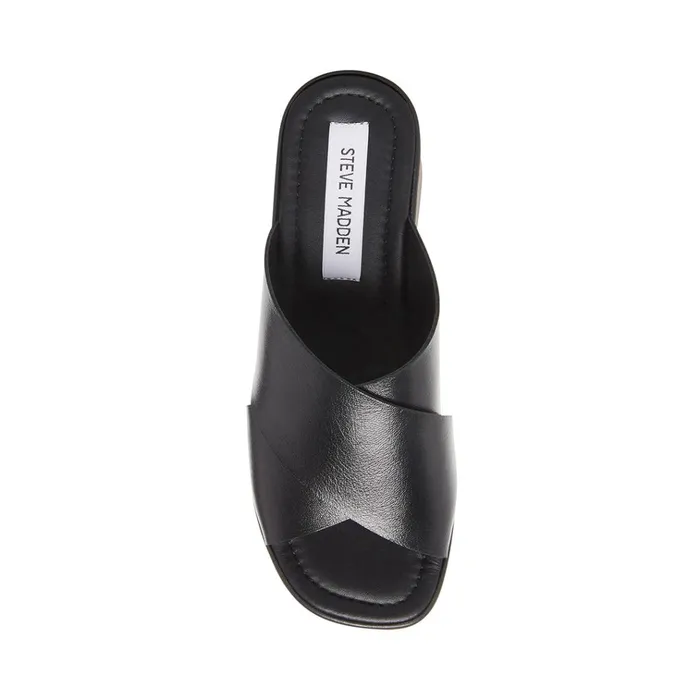 Womens Kody Black Leather Steve Madden Sandals