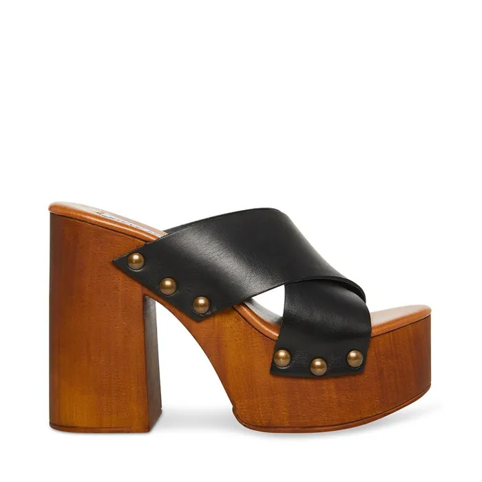Womens Lacey Black Leather Steve Madden Heels