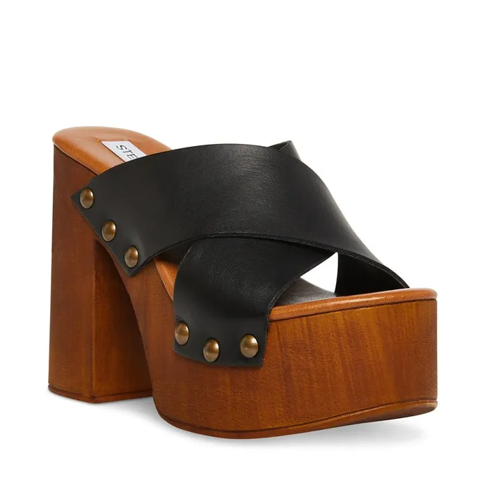 Womens Lacey Black Leather Steve Madden Heels