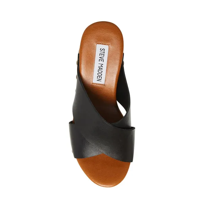 Womens Lacey Black Leather Steve Madden Heels