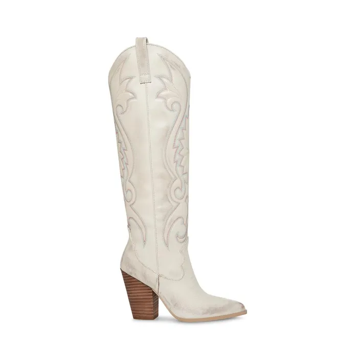 Womens Lasso White Distressed Steve Madden Boots and Booties