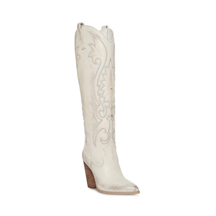 Womens Lasso White Distressed Steve Madden Boots and Booties