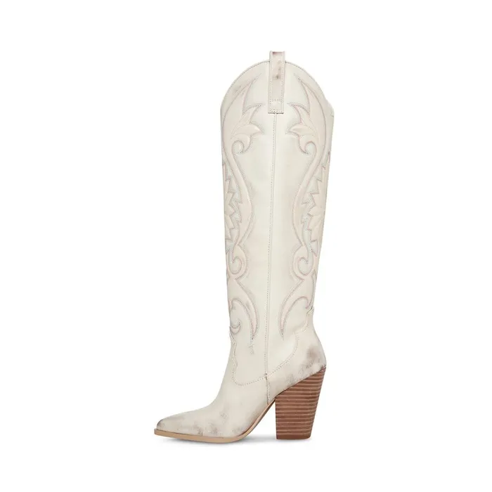 Womens Lasso White Distressed Steve Madden Boots and Booties