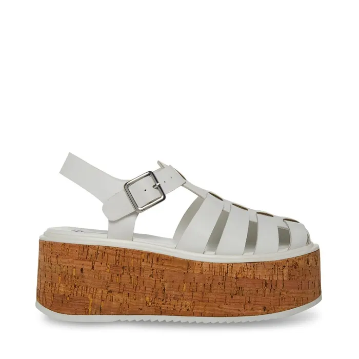 Womens Lazlo White Leather Steve Madden Sandals