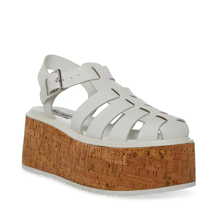 Womens Lazlo White Leather Steve Madden Sandals