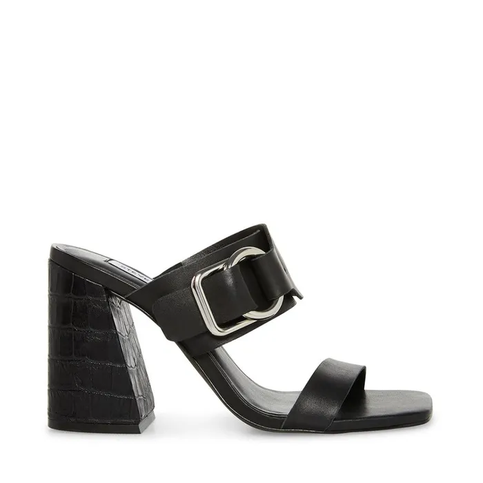Womens Leda Black Leather Steve Madden Heels