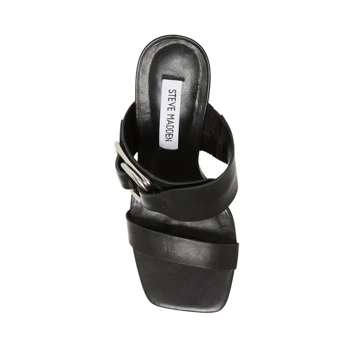 Womens Leda Black Leather Steve Madden Heels