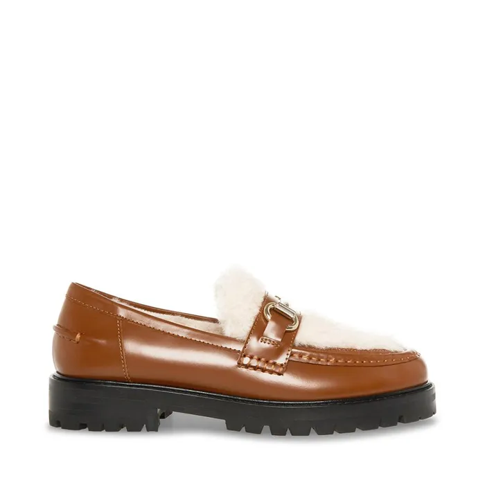 Womens Marianna Cognac Leather Steve Madden Loafers and Flats