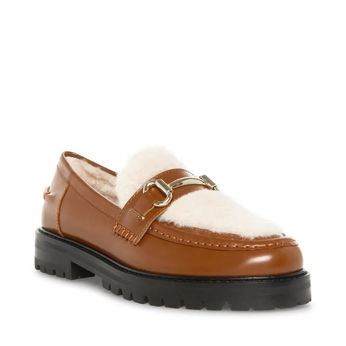 Womens Marianna Cognac Leather Steve Madden Loafers and Flats