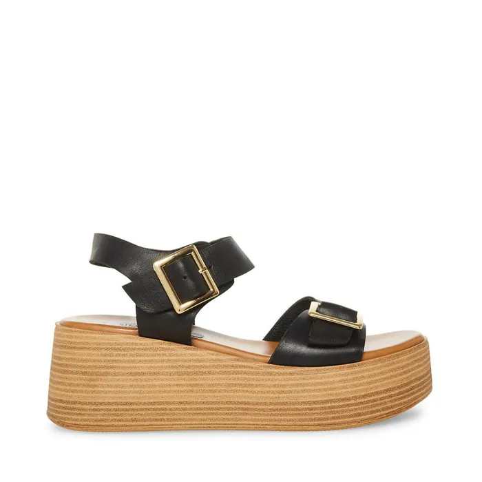 Womens Marka Black Leather Steve Madden Sandals