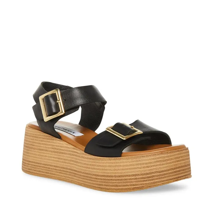 Womens Marka Black Leather Steve Madden Sandals