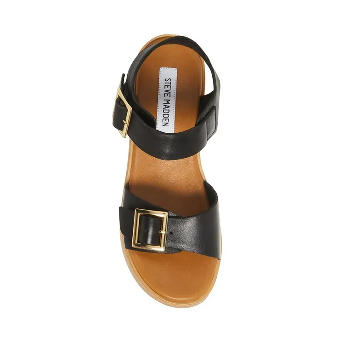 Womens Marka Black Leather Steve Madden Sandals