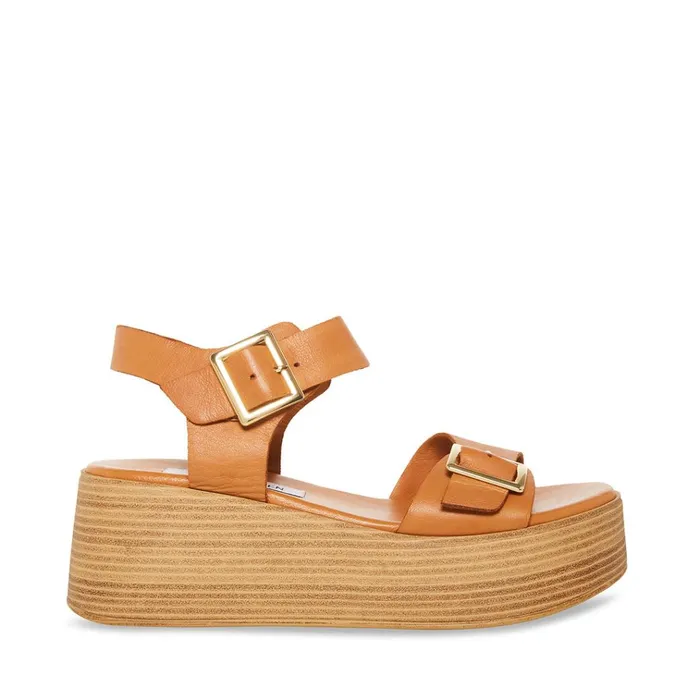 Womens Marka Cognac Leather Steve Madden Sandals