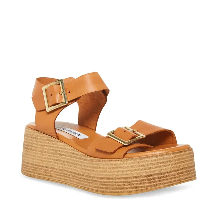 Womens Marka Cognac Leather Steve Madden Sandals
