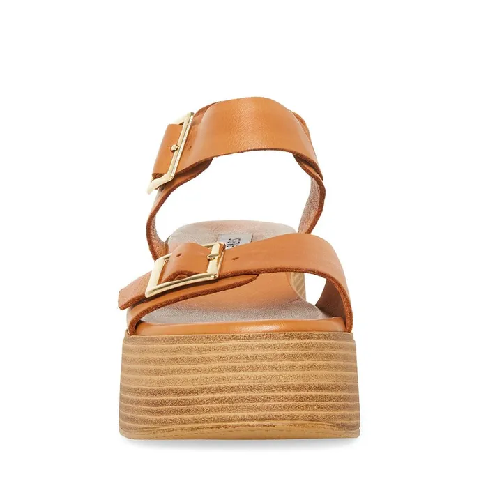 Womens Marka Cognac Leather Steve Madden Sandals