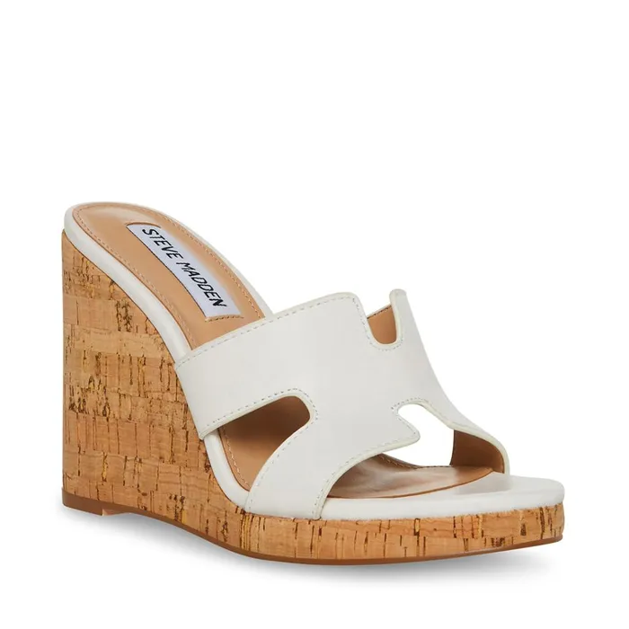 Womens Mayson White Leather Steve Madden Sandals