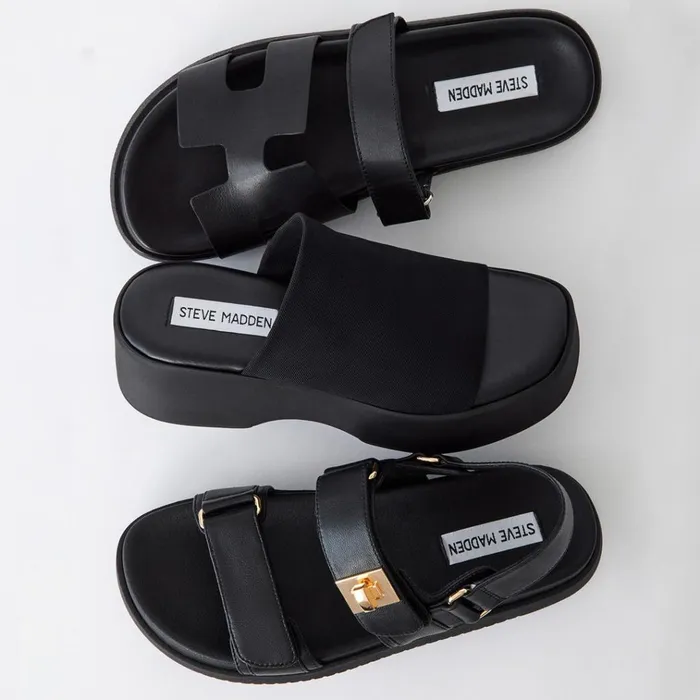 Womens Mayven Black Leather Steve Madden Sandals