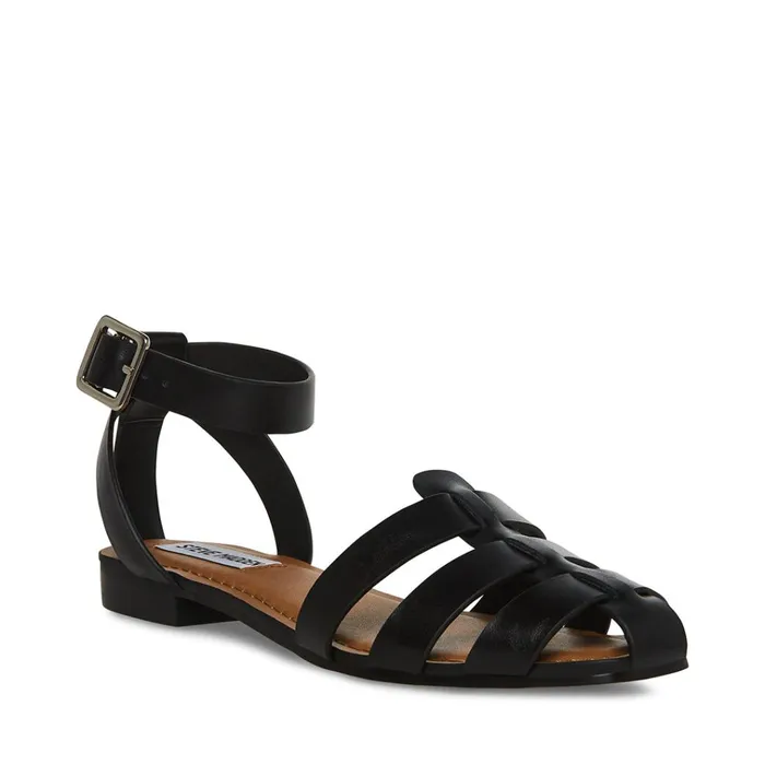 Womens Media Black Leather Steve Madden Sandals