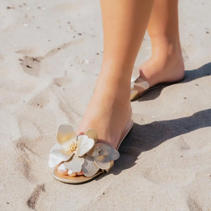 Womens Melena Gold Leather Steve Madden Sandals