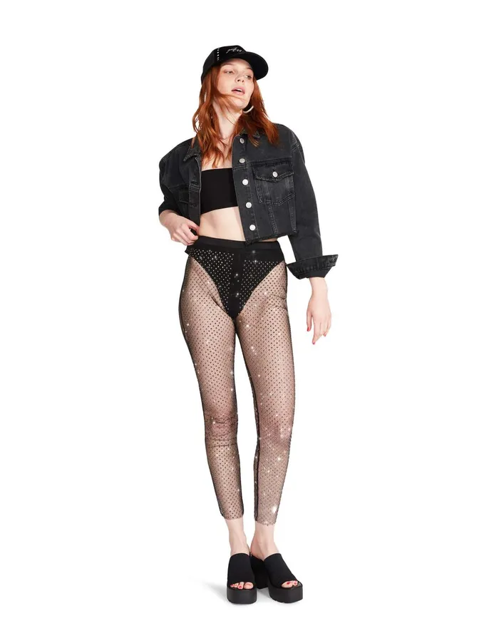 Womens Mesh Rhinestone Pants Black Steve Madden Bottoms