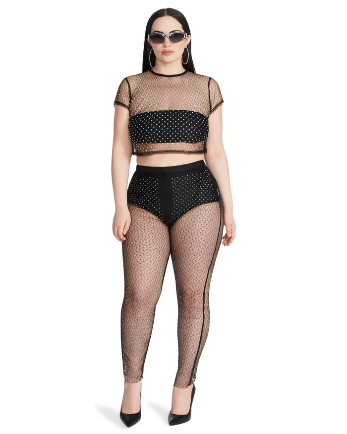 Womens Mesh Rhinestone Pants Black Steve Madden Bottoms