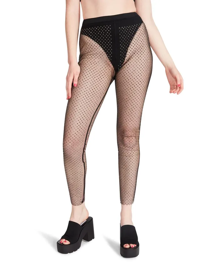 Womens Mesh Rhinestone Pants Black Steve Madden Bottoms