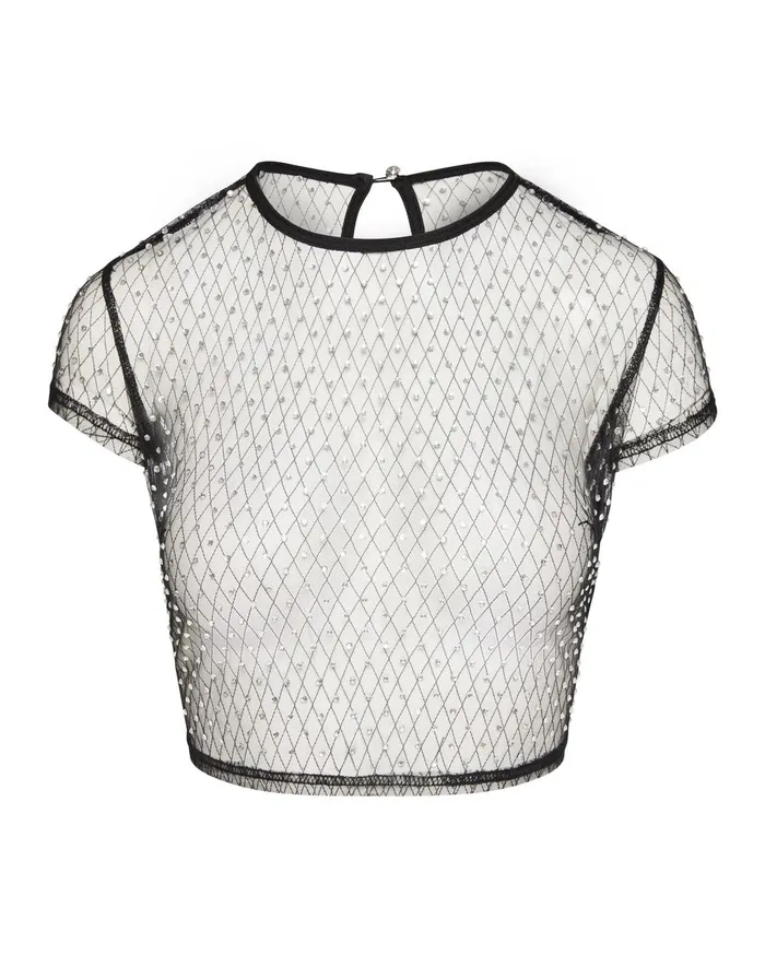 Womens Mesh Rhinestone Top Black Steve Madden Tops and Shirts