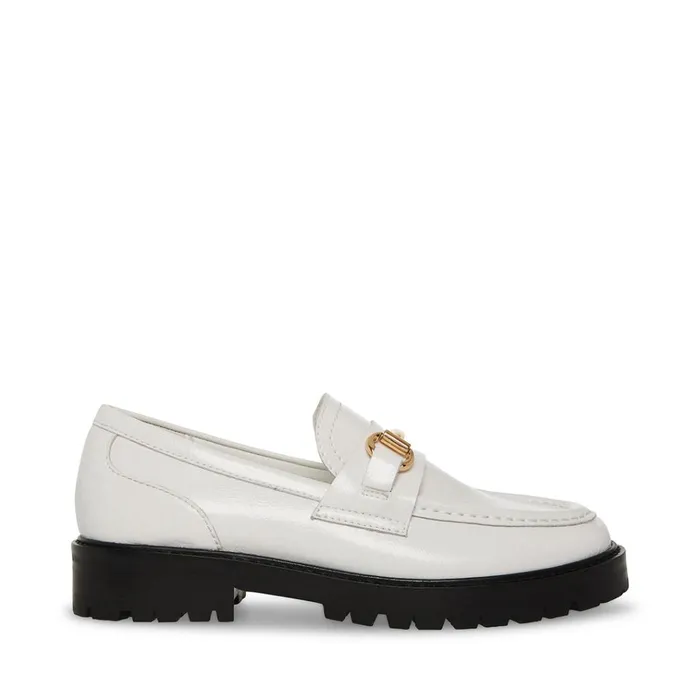 Womens Mistor White Leather Steve Madden Loafers and Flats