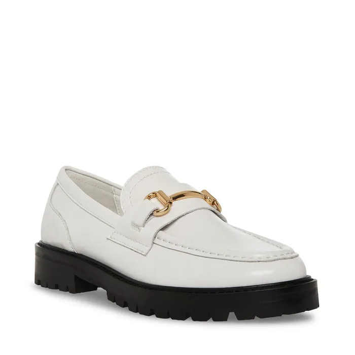 Womens Mistor White Leather Steve Madden Loafers and Flats