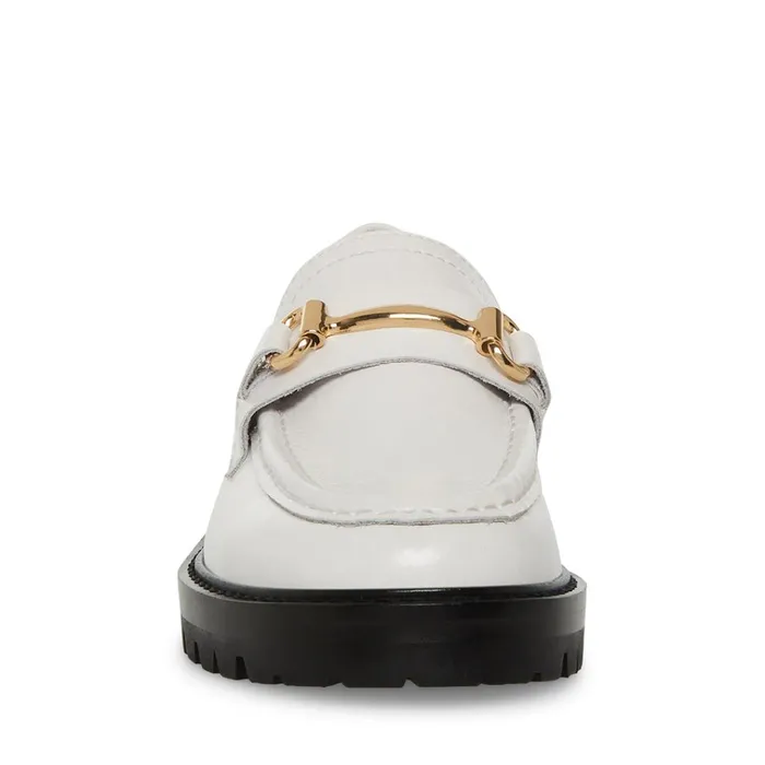 Womens Mistor White Leather Steve Madden Loafers and Flats