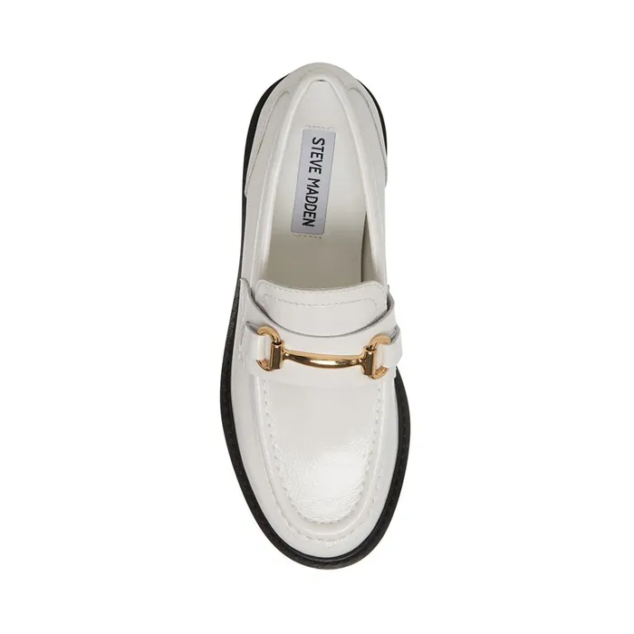 Womens Mistor White Leather Steve Madden Loafers and Flats