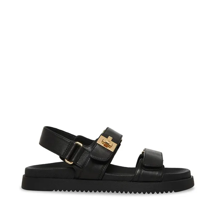 Womens Mona Black Leather Steve Madden Sandals