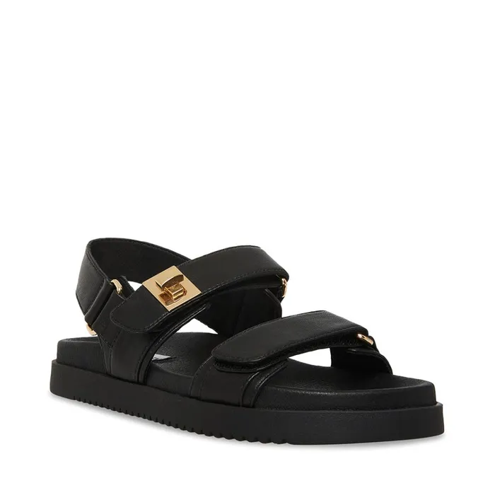 Womens Mona Black Leather Steve Madden Sandals