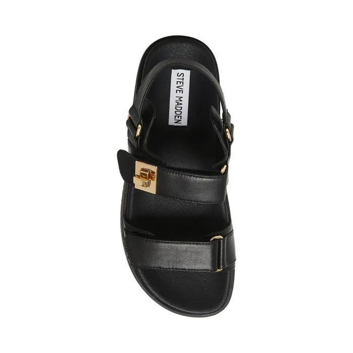 Womens Mona Black Leather Steve Madden Sandals