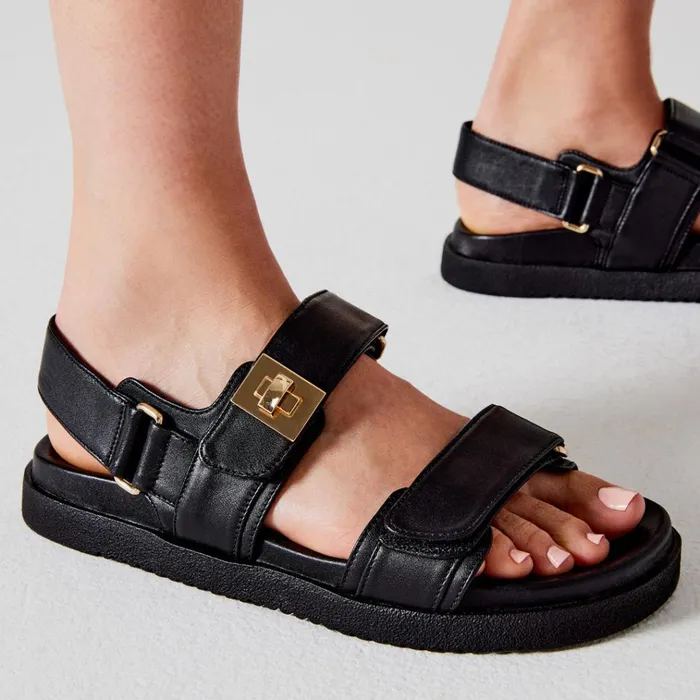 Womens Mona Black Leather Steve Madden Sandals