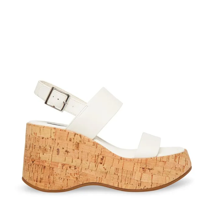 Womens Pam White Leather Steve Madden Sandals