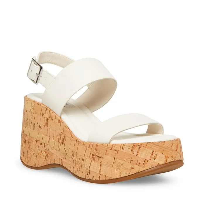 Womens Pam White Leather Steve Madden Sandals