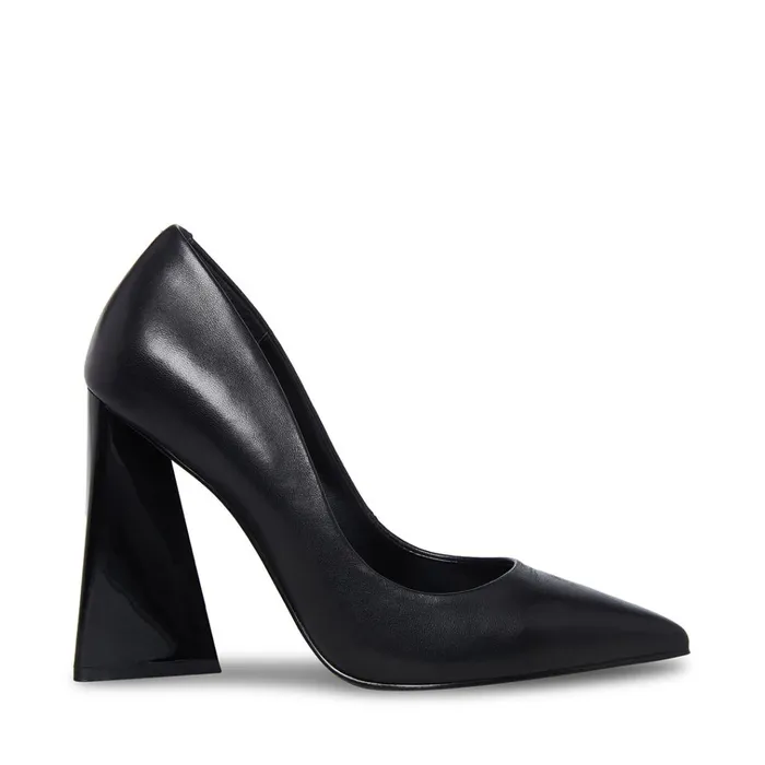 Womens Pickee Black Leather Steve Madden Heels