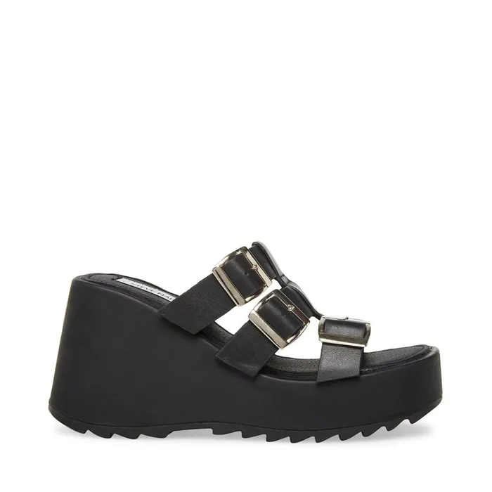 Womens Pierce Black Leather Steve Madden Sandals