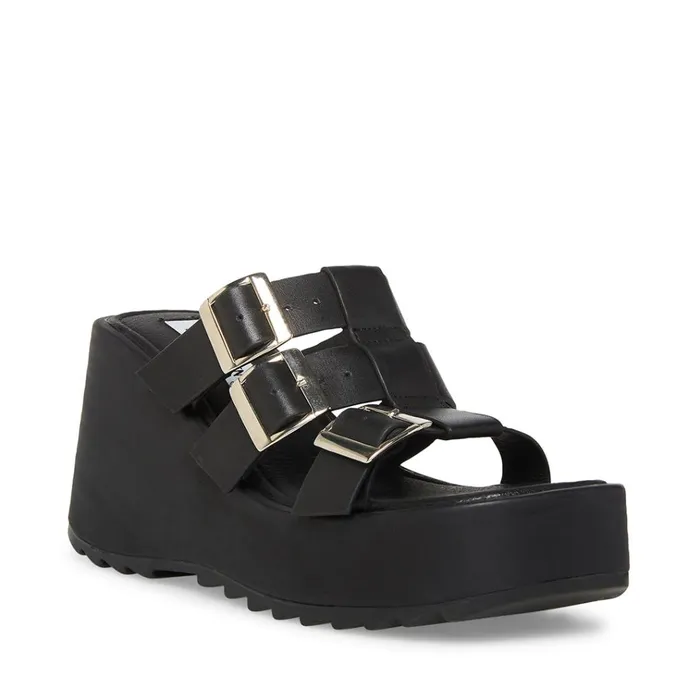 Womens Pierce Black Leather Steve Madden Sandals