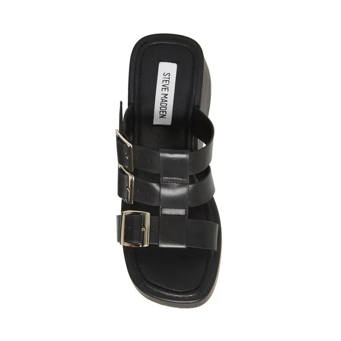 Womens Pierce Black Leather Steve Madden Sandals